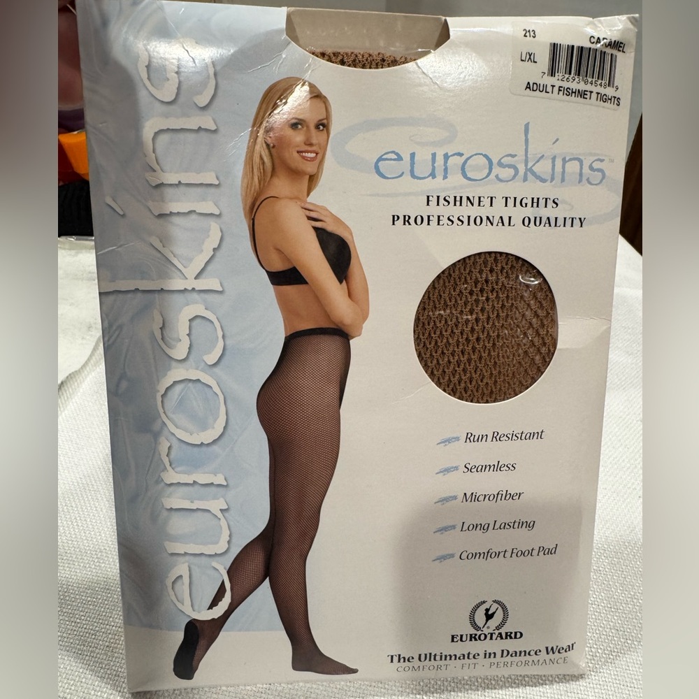 New/Sealed Euroskins Fishnet Tights Professional Quality Caramel L/XL Show Choir